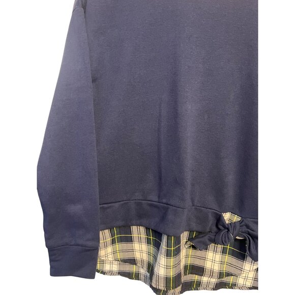 Izod Women's Navy Plaid Accent Sweater With Bow Detail Size M Cotton Blend Comfy - Picture 13 of 16